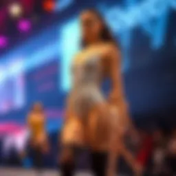 A dazzling sequin unitard featured on a runway, showcasing its blend of performance and style.