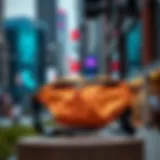 A stylish sport fanny bag on display against a vibrant urban backdrop