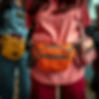 A diverse group of fanny packs reflecting various styles and colors, symbolizing the trend among teachers.