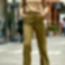 Olive green straight leg pants styled with a casual top