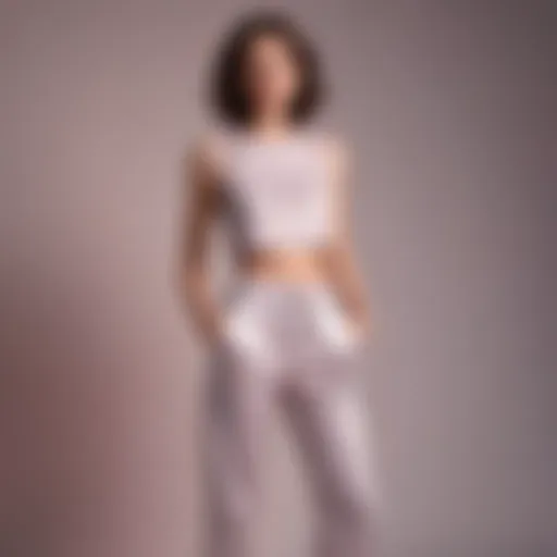 Chic sweatpants and crop tops ensemble on a stylish backdrop