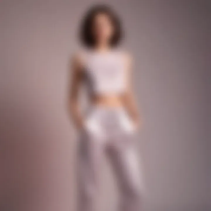 Chic sweatpants and crop tops ensemble on a stylish backdrop