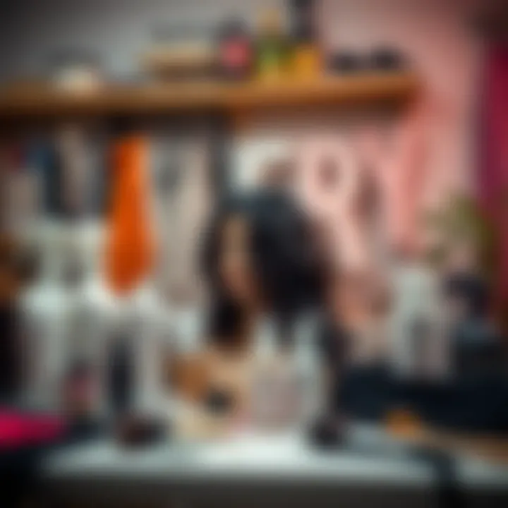 An organized setup showing maintenance products for black lace front wigs