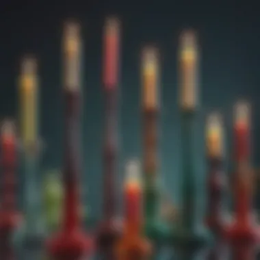 Collection of vintage glass candle sticks in various colors