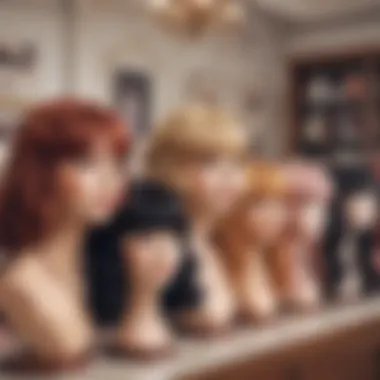 Stylish Lolita Wigs Display A variety of stylish Lolita wigs displayed elegantly